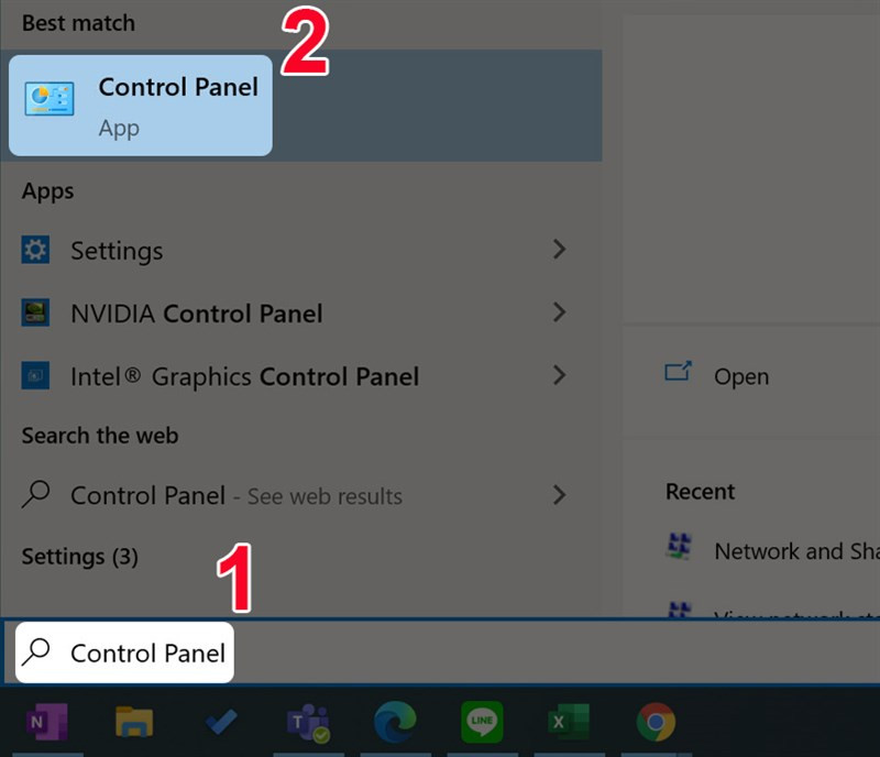 Mở Control Panel bằng tìm kiếm