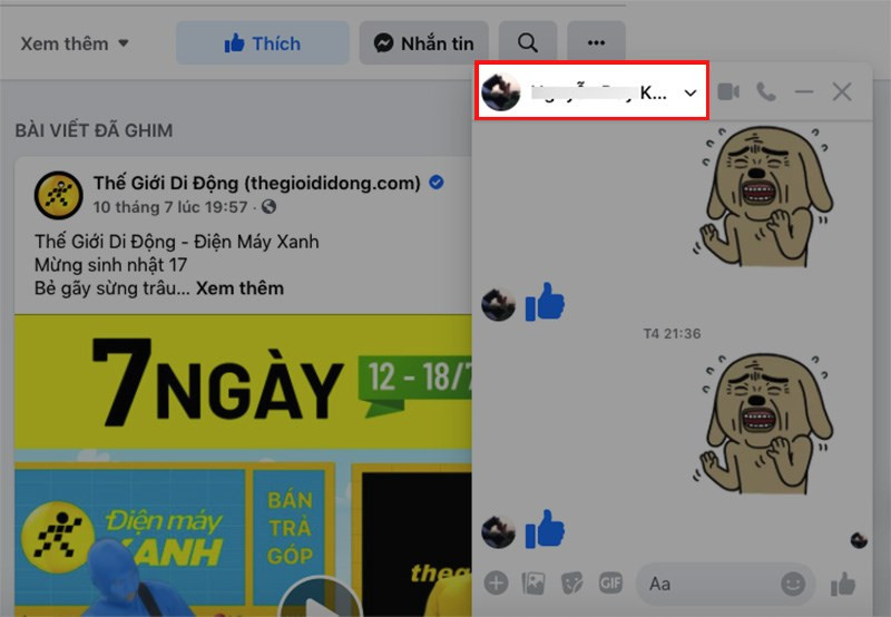 Mở cuộc trò chuyện và nhấn vào tên bạn bè trên Messenger phiên bản web