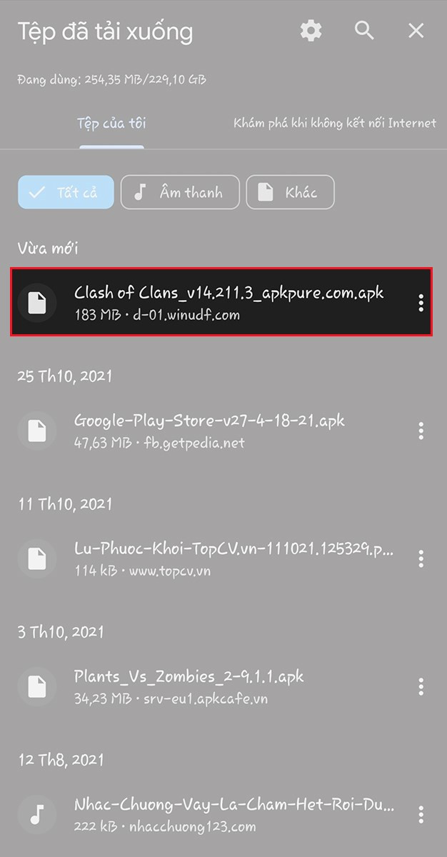 Mở file APK vừa tải về