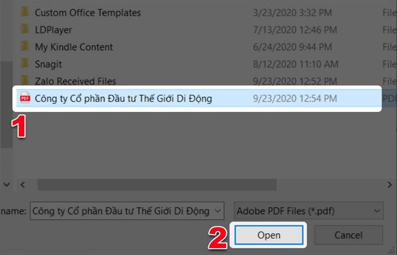 Mở file PDF từ giao diện Adobe Reader