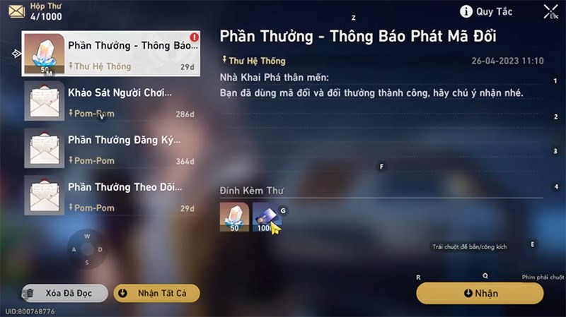 Mở hộp thư nhận quà