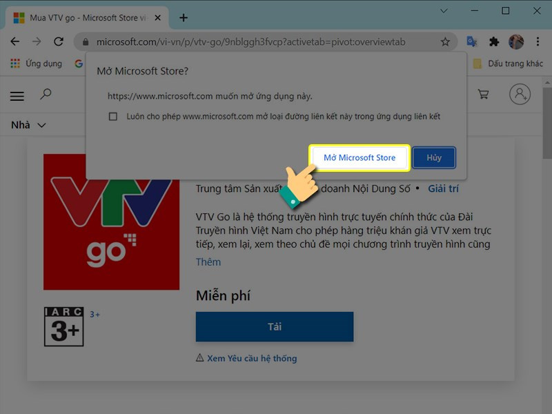 Mở Microsoft Store để tải VTV Go