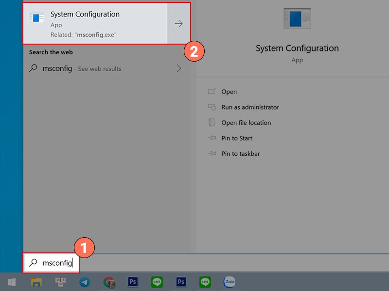 Mở MSConfig bằng tìm kiếm