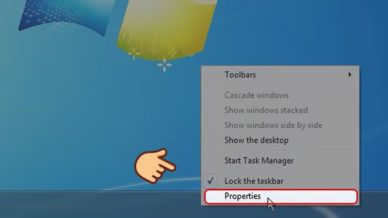 Mở Properties của Taskbar trên Windows 7