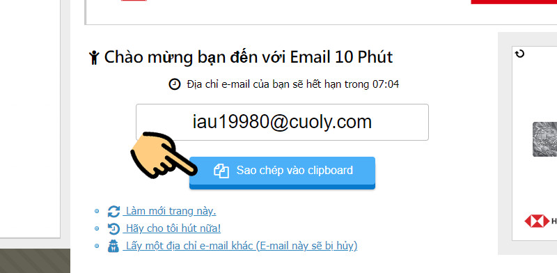 Mô tả hình ảnh: Sao chép địa chỉ email 10 phút