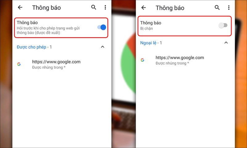 Mô tả hình ảnh: Tùy chỉnh thông báo trên Chrome điện thoại