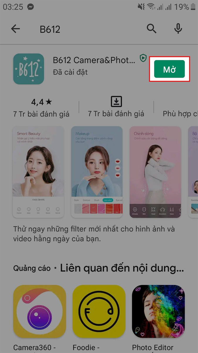 Mở ứng dụng B612