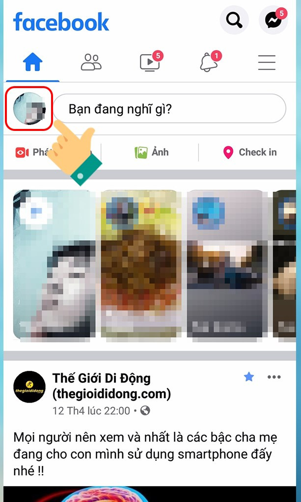 Mở ứng dụng Facebook và chạm vào ảnh đại diện