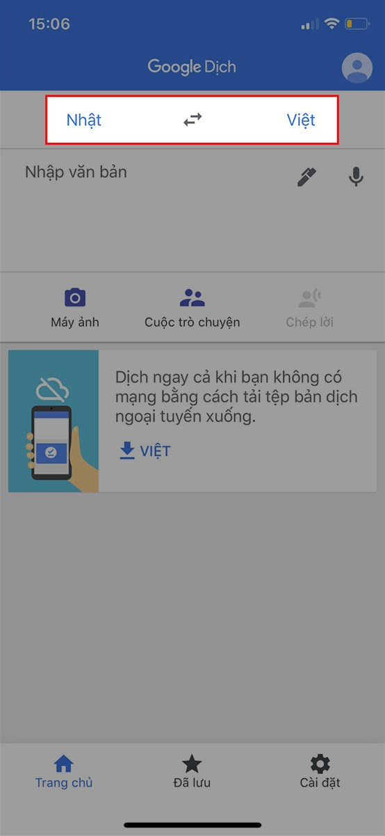 Mở ứng dụng Google Dịch và chọn ngôn ngữ