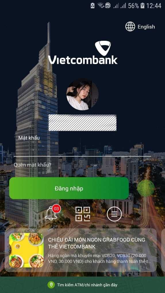 Mở ứng dụng Vietcombank trên điện thoại