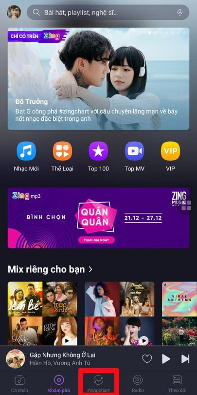 Mở #ZingChart trên ứng dụng