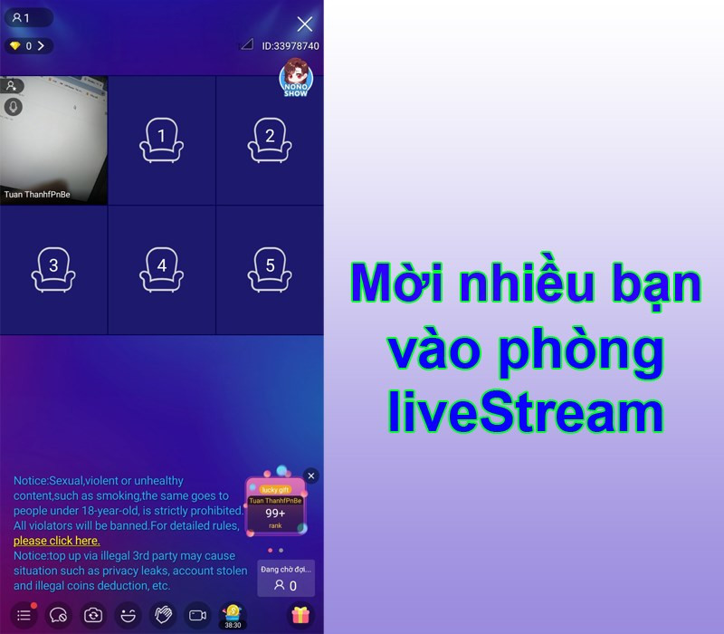 Mời bạn bè vào phòng Nonolive để trò chuyện