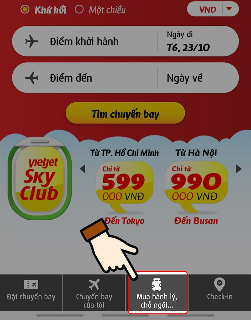 Mua hành lý trên ứng dụng Vietjet Air