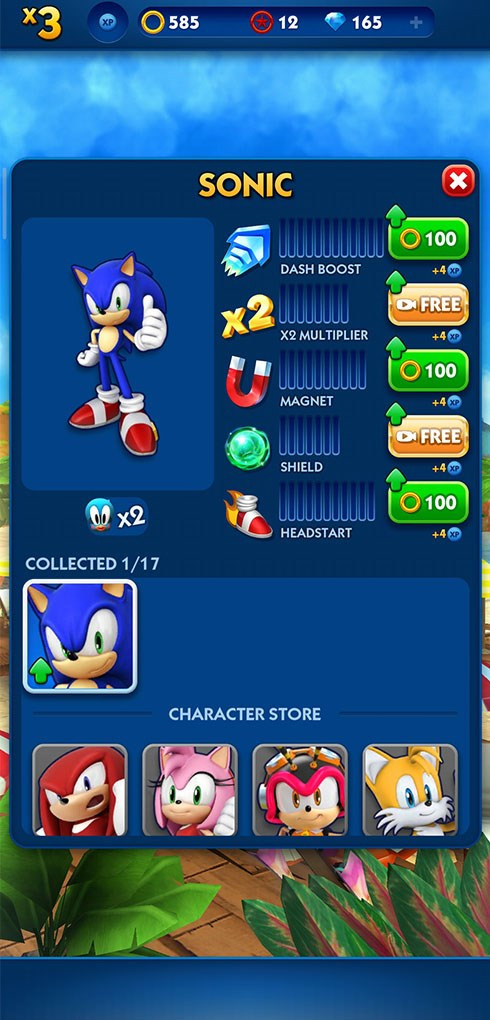 Nâng cấp thông số Sonic Dash