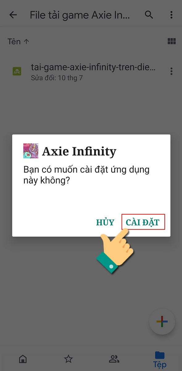 Nhấn cài đặt Axie Infinity