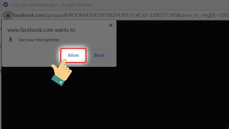 Nhấn Cho phép (Allow) Messenger truy cập micro