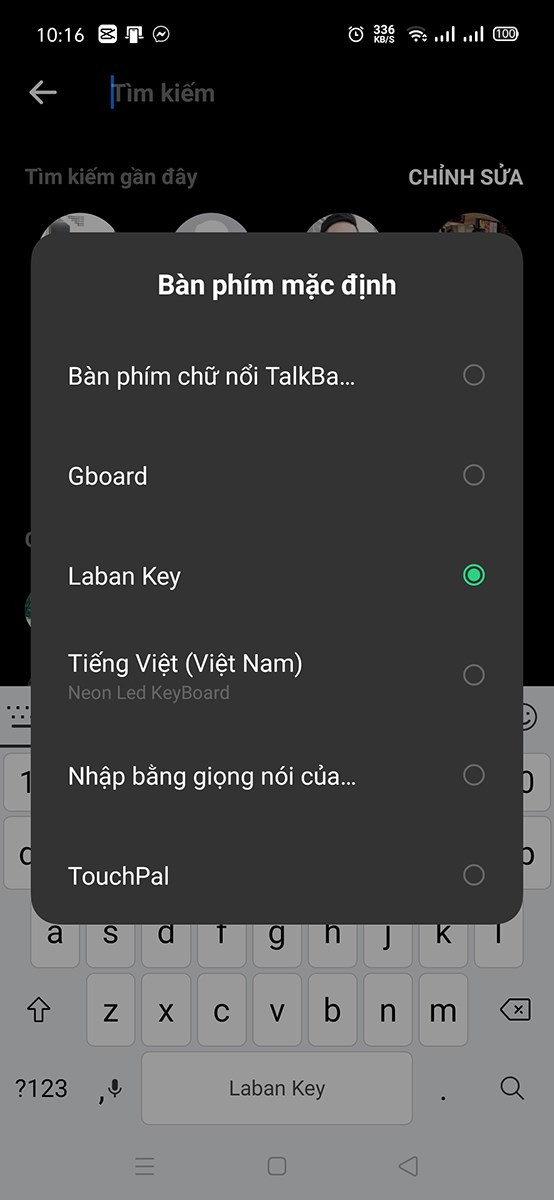 Nhấn chọn bàn phím muốn sử dụng