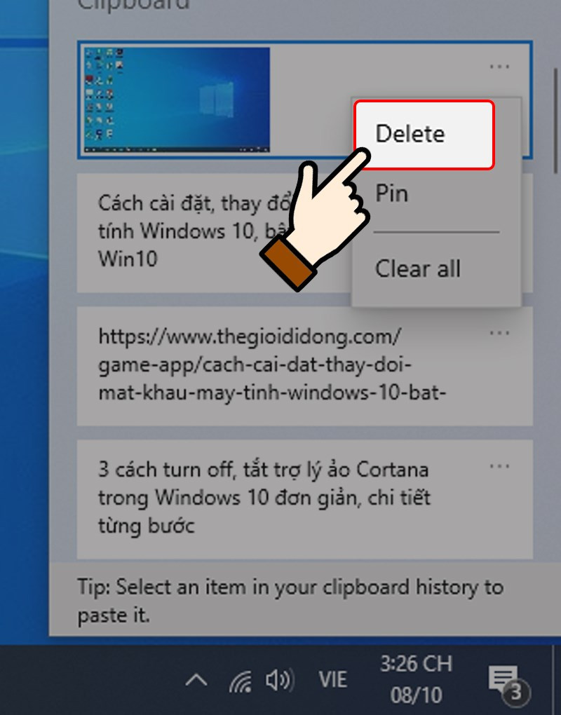 Nhấn chọn Delete để xóa mục đã chọn