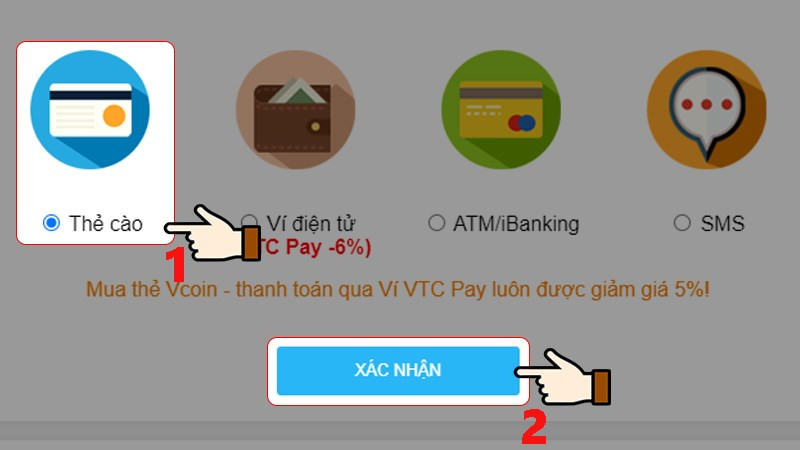 Nhấn chọn mục Thẻ cào &gt; Chọn Xác nhận