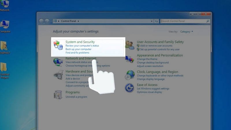 Nhấn chọn vào mục System and Security