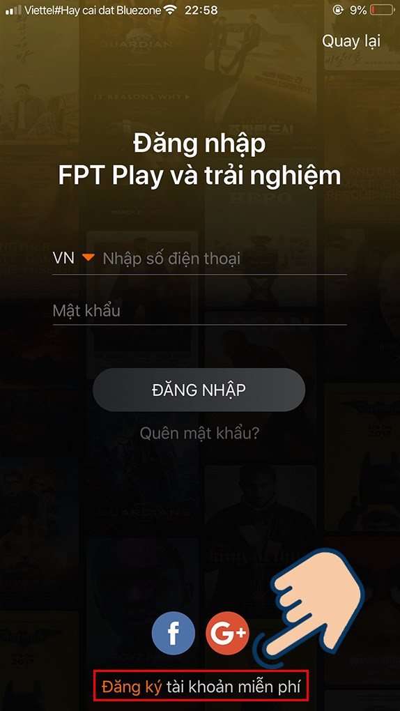 Nhấn Đăng ký FPT Play