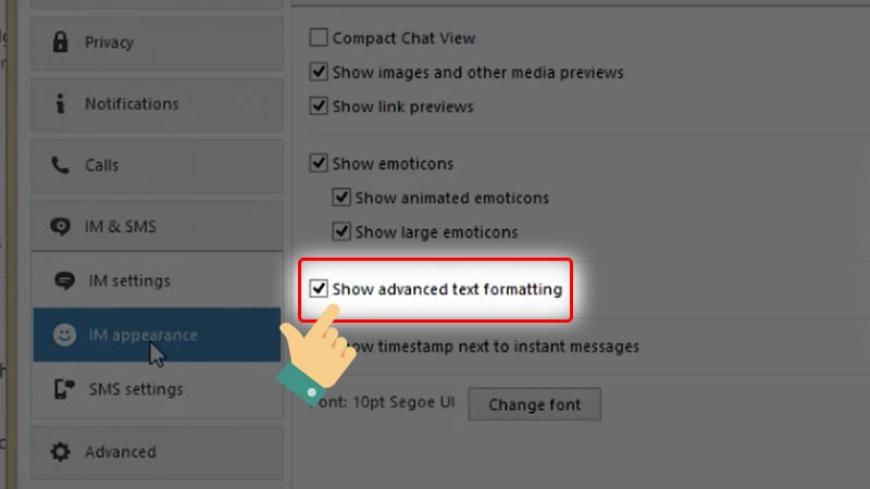 Nhấn dấu tick vào mục Show Advanced text formatting