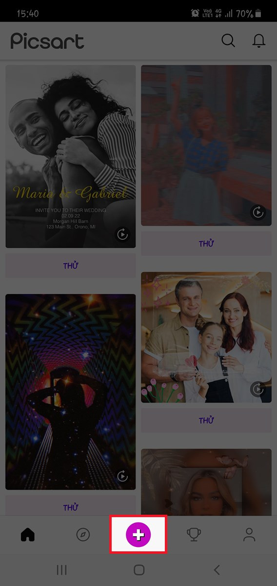 Nhấn dấu + trên PicsArt
