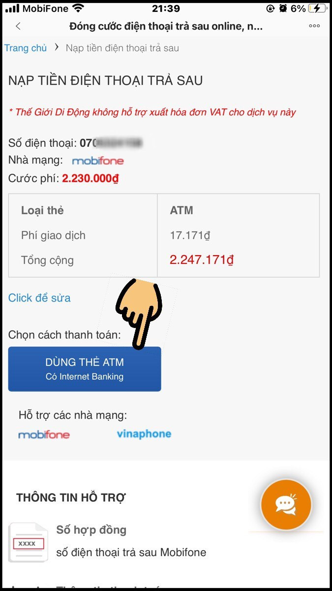 Nhấn Dùng thẻ ATM