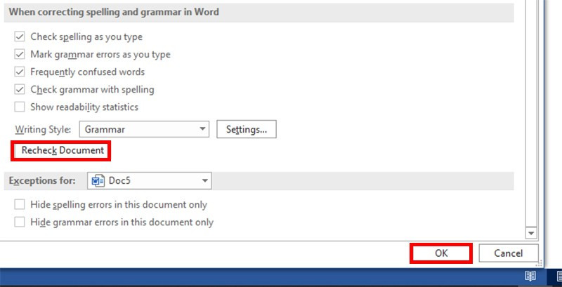 Nhấn Recheck Document và OK
