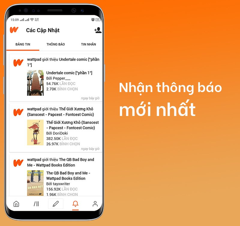 Nhận thông báo truyện mới trên Wattpad