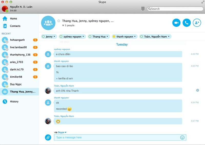 Nhắn tin qua Skype