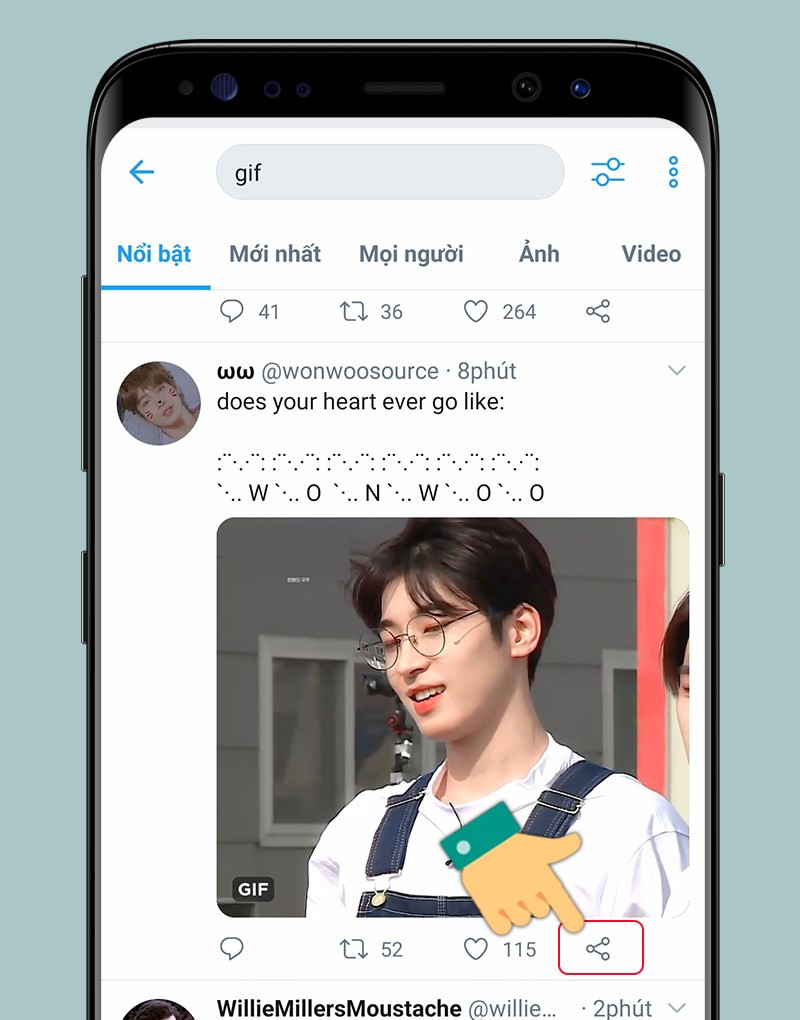 Nhấn vào biểu tượng chia sẻ dưới ảnh GIF