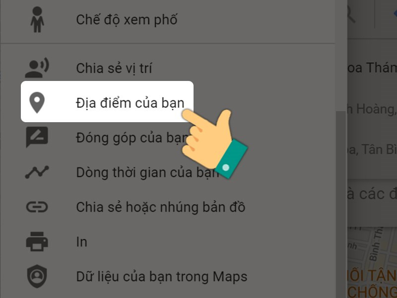 Nhấn vào Địa điểm của bạn