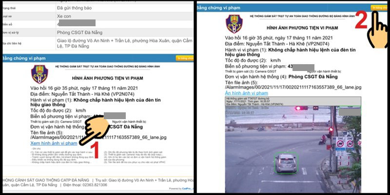 Nhấn vào dòng chữ Xem hình ảnh vi phạm và nút In bằng chứng