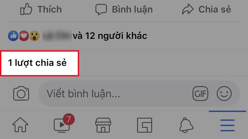 Nhấn vào số lượt chia sẻ