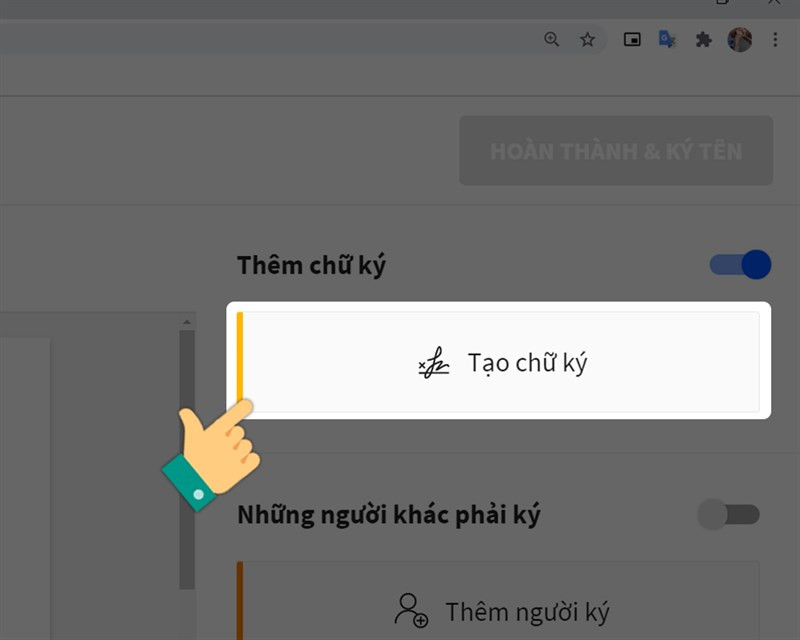 Nhấn vào Tạo chữ ký