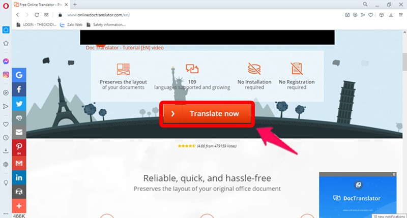 nhấn vào Translate Now ở đầu trang.