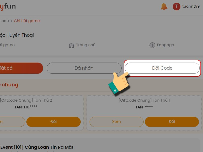 Nhấn v&agrave;o Đổi code