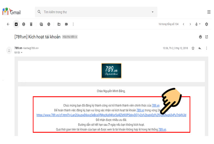 Nhấn v&agrave;o đường link để x&aacute;c thực t&agrave;i khoản