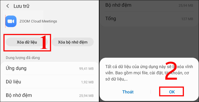 Nhấn Xóa dữ liệu