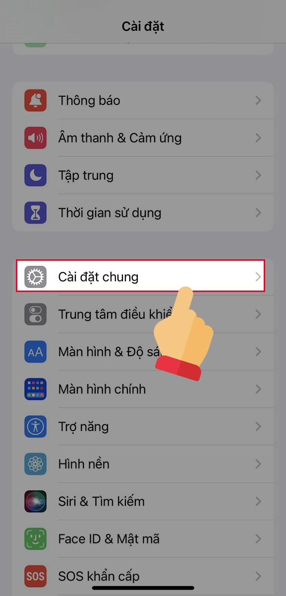 Nhấp chọn Cài đặt chung