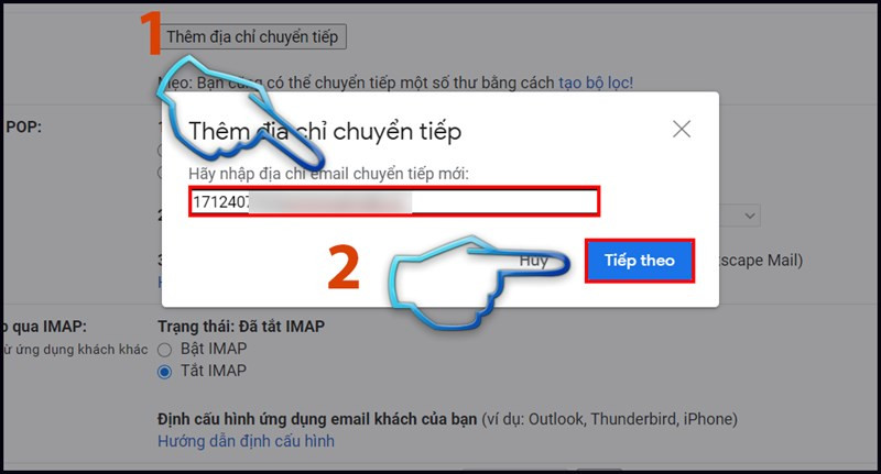 Nhập địa chỉ email chuyển tiếp