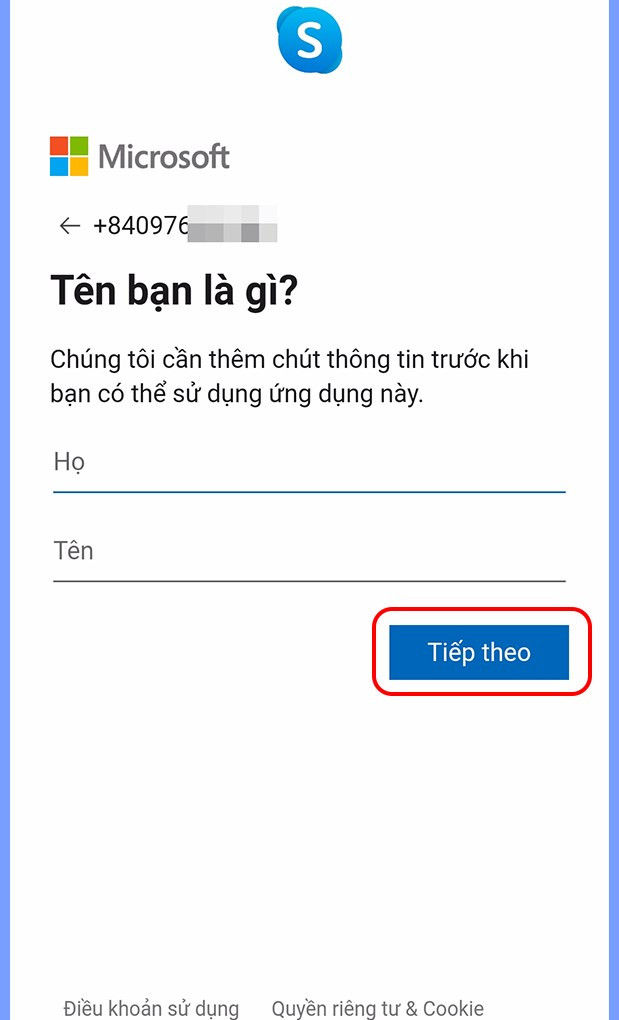 Nhập họ tên