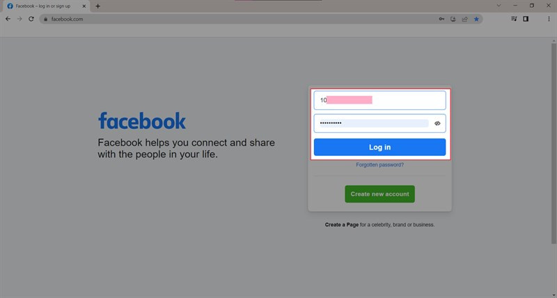 Nhập ID và mật khẩu để đăng nhập Facebook