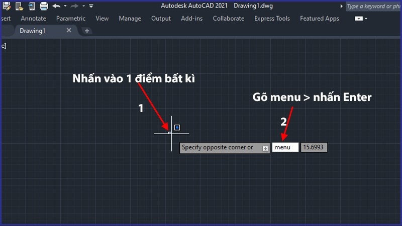 Nhập lệnh "menu" trong AutoCAD