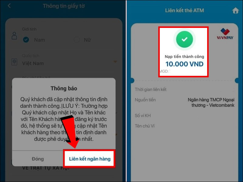 Nhập mã giới thiệu để mở ví VNPAY