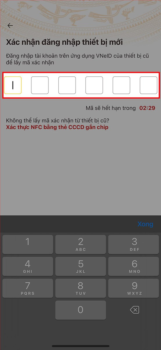 Nhập mã vào thiết bị mới