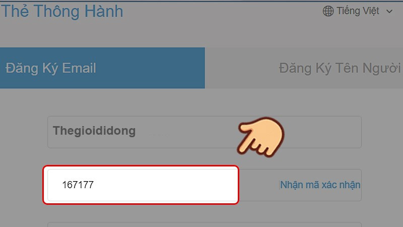 Nhập mã xác nhận từ email