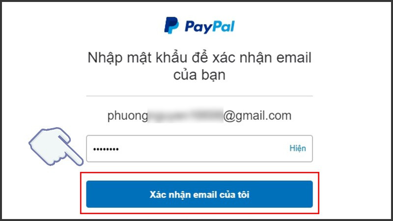 Nhập mật khẩu PayPal vừa tạo