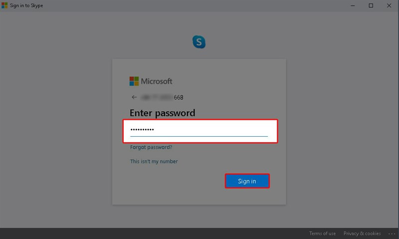 Nhập mật khẩu Skype trên tiện ích Chrome